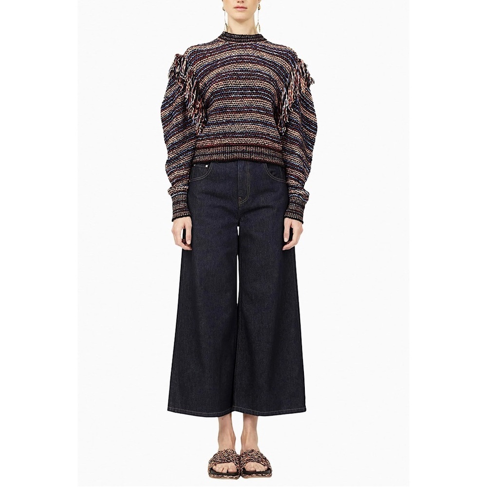 ULLA JOHNSON Arquette Multicolor Fringed Yarn Pullover in Bergamot